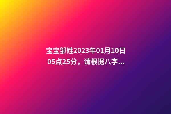 宝宝邹姓2023年01月10日 05点25分，请根据八字喜用神推荐名字